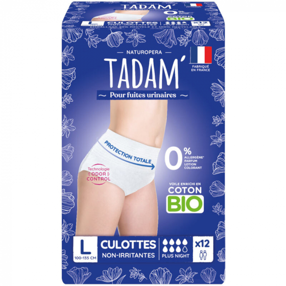 Tadam 12 Culottes jetables pour fuites urinaires - Plus Nuit - Taille L