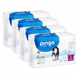 Couches écologiques taille 1 Nouveau né 2-5 kg 4 packs x 27 langes - Pingo