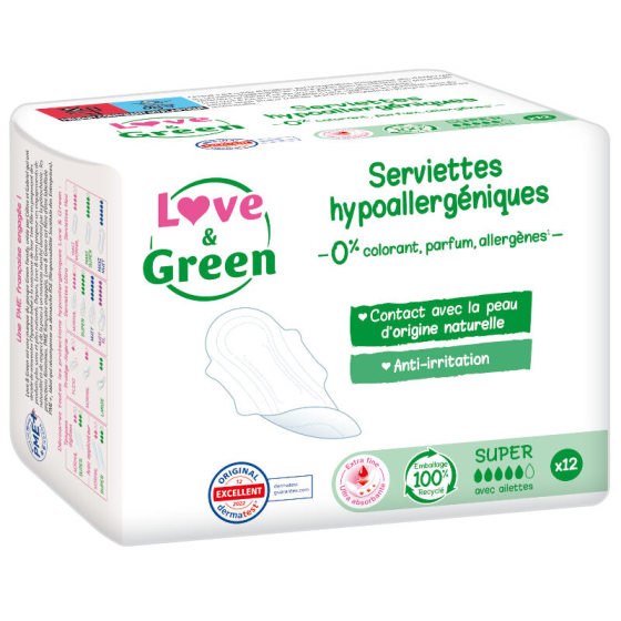 Serviettes hygièniques hypoallergéniques Super 12 pièces