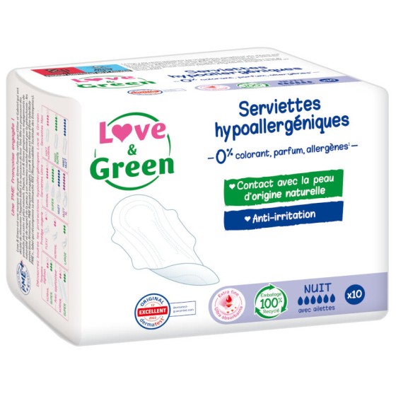 Serviettes hygièniques hypoallergéniques Nuit 10 pièces Serviettes hygièniques hypoallergéniques Nuit 10 pièces