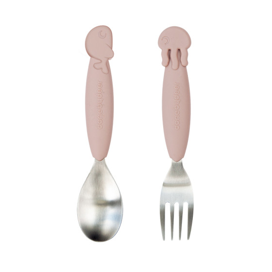 Cuillière et fourchette YummyPlus - Sea friends - Rose Cuillière et fourchette YummyPlus - Sea friends - Rose