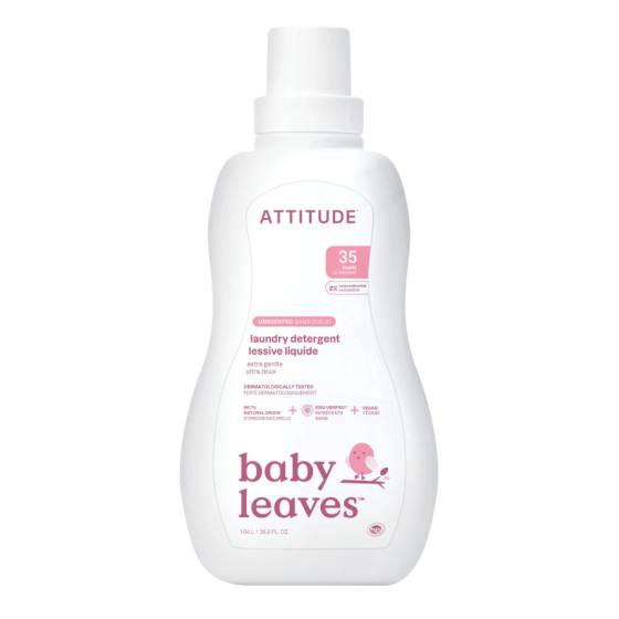 Lessive liquide hypoallergénique bébé sans parfum Baby Leaves 1 L - Attitude