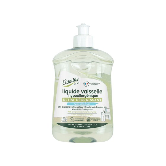 Liquide vaisselle hypoallergénique Ultra Dégraissant Sans parfum 500 ml - Etamine du Lys Liquide vaisselle hypoallergénique Ultra Dégraissant Sans parfum 500 ml - Etamine du Lys