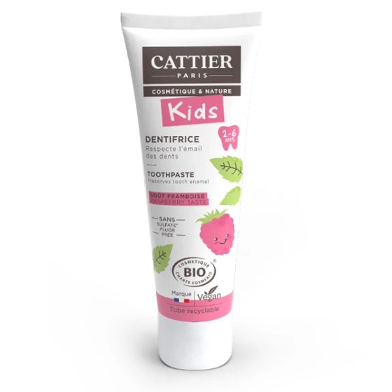 Dentifrice enfant 2 - 6 ans BIO 50 ml Framboise - Cattier Dentifrice enfant 2 - 6 ans BIO 50 ml Framboise - Cattier