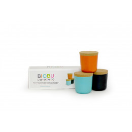 3 Bocaux en fibre de Bambou biodégradable avec couvercle en liège 24 cl ( Orange, Noir, Lagon ) Ø 8 x 8.5 cm