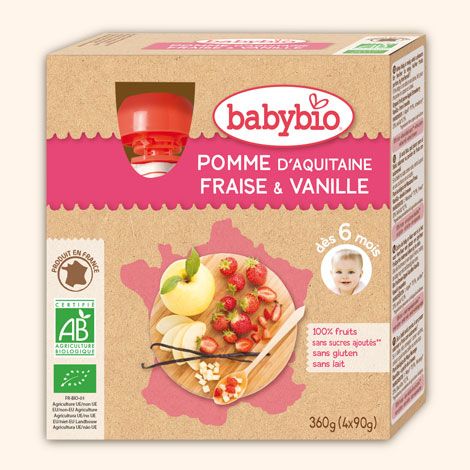 Gourdes de fruits : pomme, fraise et vanille - dès 6 mois - 4 x 90 g Gourdes de fruits : pomme, fraise et vanille - dès 6 mois - 4 x 90 g