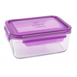 Plat repas rectangulaire en verre trempé avec couvercle - 695 ml