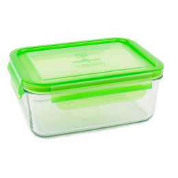 Plat repas rectangulaire en verre trempé avec couvercle - 1090 ml