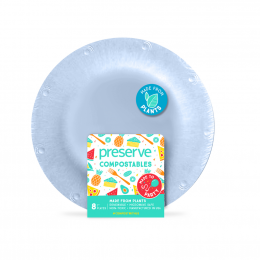 Assiette végétale compostable - 17,8 cm de diamètre - Lot de 8 - Bleu
