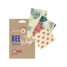 Film alimentaire réutilisable en cire d'abeilles - Set de 3 tailles - Tropical Flamants roses