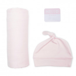 Swaddler et bonnet Hello World - Pink