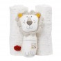 Set cadeau bébé - un hochet et 2 langes en coton bio - Lion