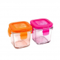 2 petits pots carrés en verre trempé avec couvercle - 120 ml - Orange et rose