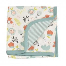 Couverture réversible coton BIO - Flowers Turquoise