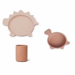 Set repas en silicone Cyrus - Dino rose multi mix