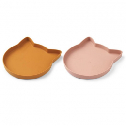 Set de 2 assiettes Marty - Cat mustard & dark rose mix