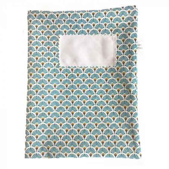 Protège cahier en tissu lavable - A4 - Eventail bleu