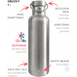 Gourde Isotherme Groovy Inox - 1 l
