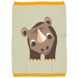 Couverture tricot pour bébé en coton bio - Rhinocéros