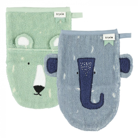 Lot de 2 gants de toilette - Mr. Polar Bear & Mrs. Elephant