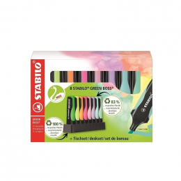 Set de 8 surligneurs rechargeables Green Boss avec support