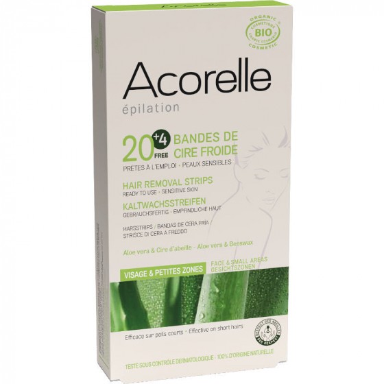 Bandes dépilatoires Cire à froid Bio Visage ( 20 bandes + 4 gratuites ) Bandes dépilatoires Cire à froid Bio Visage ( 20 bandes + 4 gratuites )