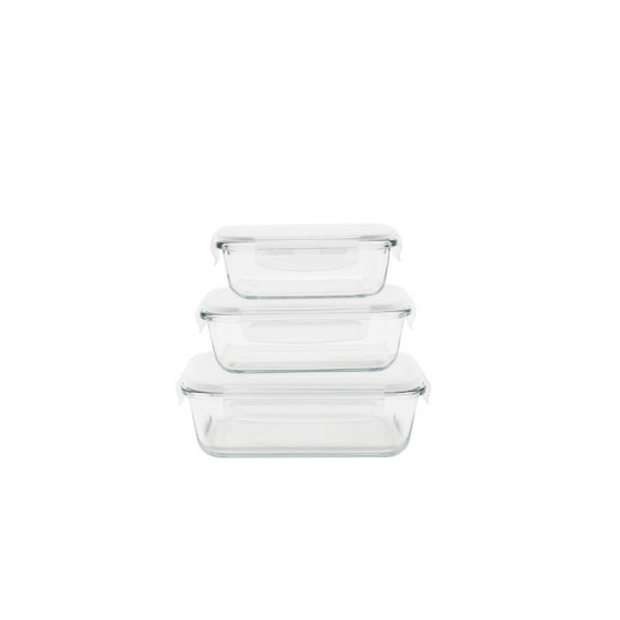 Set de 3 plats rectangulaires en verre avec couvercle- 400 ml / 650 ml / 1000 ml