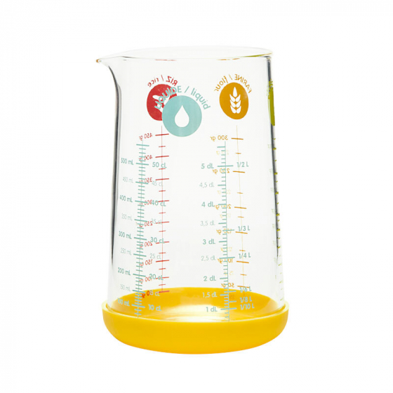 Verre doseur en verre avec base en silicone jaune - 500 ml