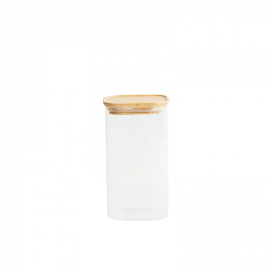 Boîte en verre carrée avec couvercle en bambou - 1,4 L