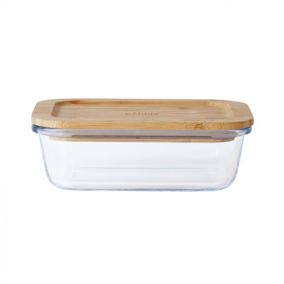 Plat en verre rectangulaire avec couvercle en bambou - 650 ml