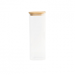 Boîte en verre carrée avec couvercle en bambou - 2,2 L