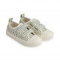 Kim canvas sneaker met velcro - Stripe Garden green & Creme de la creme