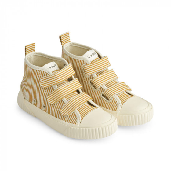 Keep canvas sneaker met velcro - Stripe yellow mellow & creme de la creme Keep canvas sneaker met velcro - Stripe yellow mellow & creme de la creme