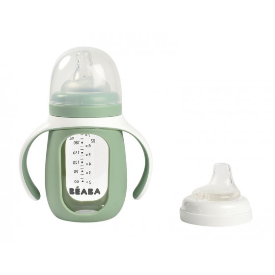 2-in-1 glazen meegroeifles 210ml + siliconen hoes groen 2-in-1 glazen meegroeifles 210ml + siliconen hoes groen