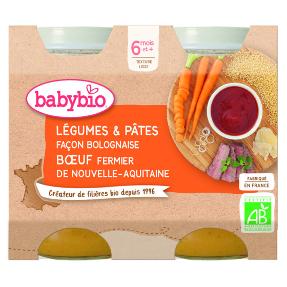 Pot Groenten en Rundvlees Bolognese 2x200g - BABYBIO