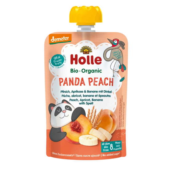 Panda Peach - Perzik, abrikoos, banaan en speltkolf - 100g - Holle