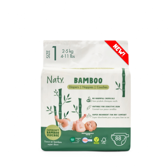 Ecologische bamboe luiers maat 1 2-5 kg 22 luiers - Naty Ecologische bamboe luiers maat 1 2-5 kg 22 luiers - Naty