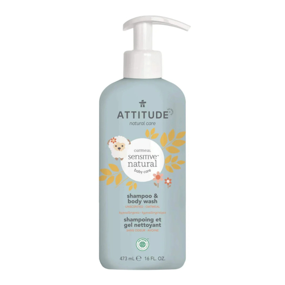 2 en 1 Gel nettoyant cheveux et corps bébé Peau sensible sans odeur – Attitude