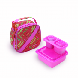 Roze HELLO lunchset met isothermische tas