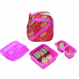 Roze HELLO lunchset met isothermische tas