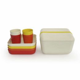 Bamboe picknickset - Lemon/Pepper/Persimmon/White