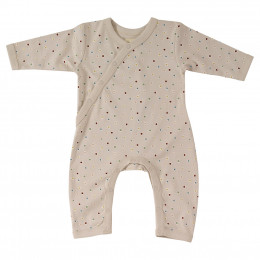 Taupe pyjama in BIO katoen met rode en blauwe stippen