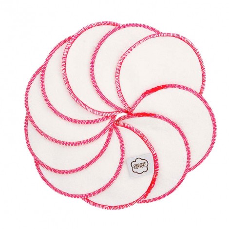 Disques démaquillants lavables en coton organique  - Nature avec liseré rose - lot de 10