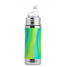 Evolutieve RVS fles - 325 ml - siliconen overgangsuitloop - vanaf 6 maanden - Aqua wirl