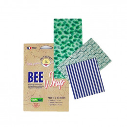 Herbruikbare bijenwas vershoudfolie - Blauwe & groene prints - 3 stuks