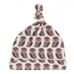 Bonnet blanc en coton BIO - Hiboux rose
