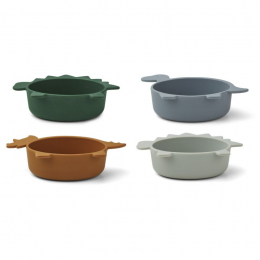 Set van 4 siliconen bowls Iggy - Dino blue multi mix