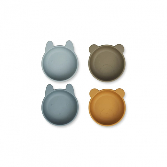 Set van 4 siliconen bowls Iggy - Golden caramel & blue multi mix