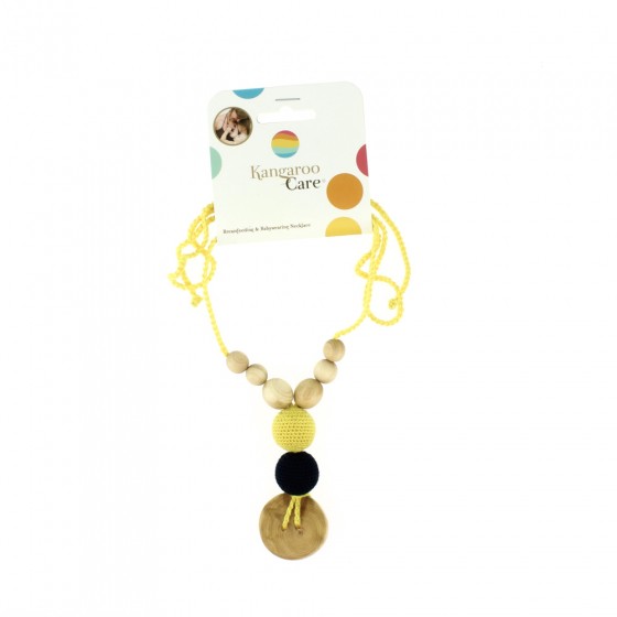 Collier d'allaitement et de portage - Jaune et bouton en bois de genèvrier Collier d'allaitement et de portage - Jaune et bouton en bois de genèvrier