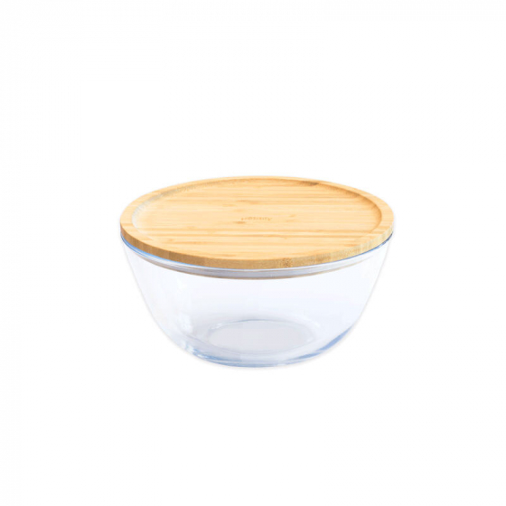 Ronde glazen mengkom met bamboe deksel - 1,6 l